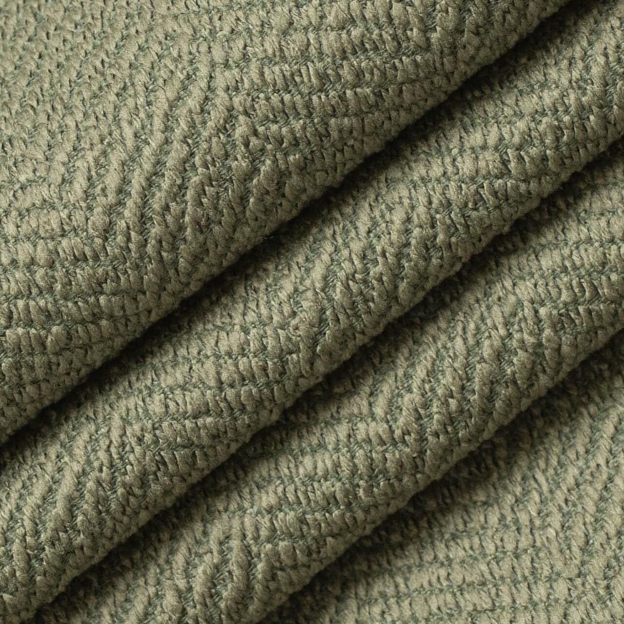 Green Performance Pet Friendly Herringbone Textured Woven Pattern Upholstery Fabric by The Yard - SKU: Ellen Prairie